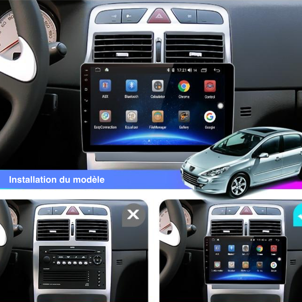 Autoradio Multimédia Radio FM GPS Voiture RoverOne® Android 10 2Go RAM 32Go  ROM GPS pour Peugeot 307 2002 - 2013 - Lecteur de carte - Achat & prix