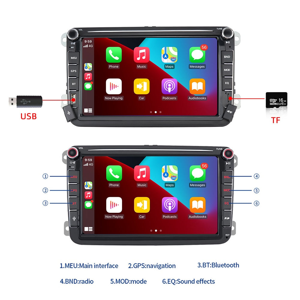 7 Android 10.0 Autoradio GPS Navi BT USB compatible pour VW Golf 5